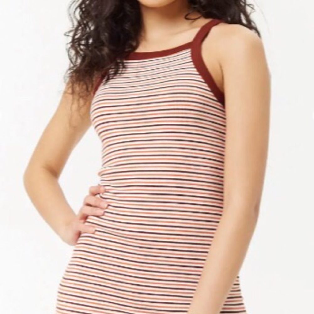 Red&Brown tones striped BodyCon Dress